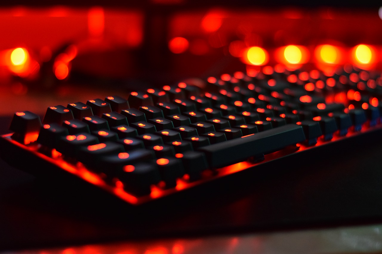 gaming keyboard lit up in red