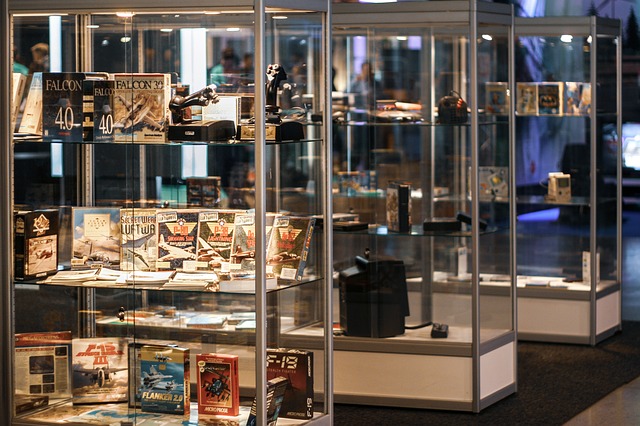 video game collection on display